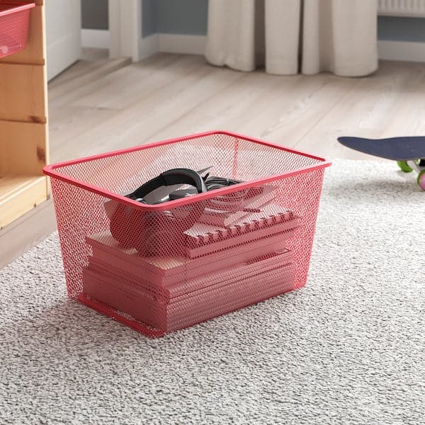 Ikea TROFAST - Storage combination with boxes, light white stained pine/light red, 93x44x52 cm