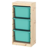 TROFAST - Storage combination with boxes, light white stained pine/turquoise, 44x30x91 cm - best price from Maltashopper.com 79329693