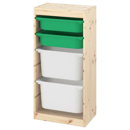TROFAST - Storage combination with boxes, light white stained pine green/white, 44x30x91 cm