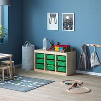 TROFAST - Storage combination with boxes, light white stained pine/green, 93x44x52 cm - best price from Maltashopper.com 49533228