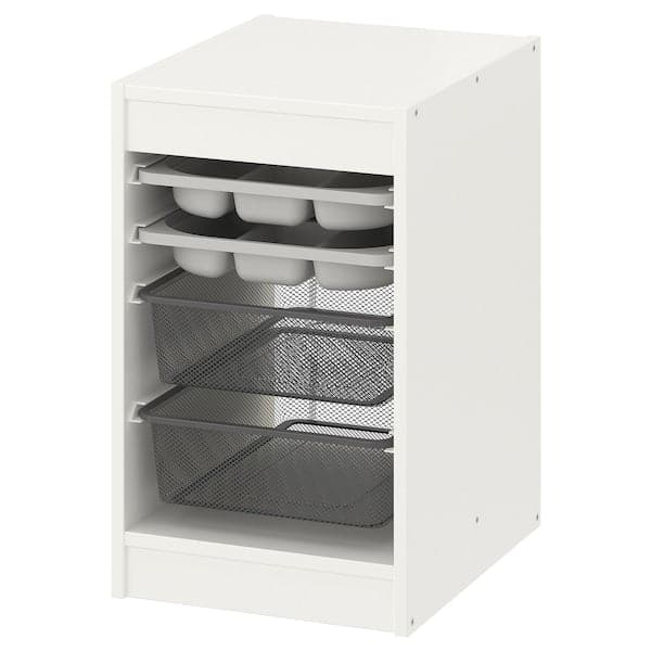 TROFAST - Storage combination w boxes/trays, white grey/dark grey, 34x44x56 cm - best price from Maltashopper.com 39480466