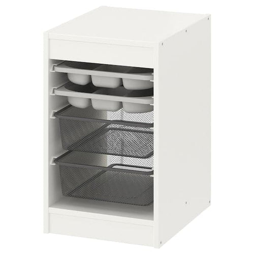 TROFAST - Storage combination w boxes/trays, white grey/dark grey, 34x44x56 cm