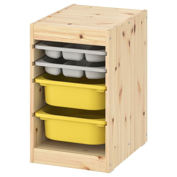 TROFAST - Storage combination w boxes/trays, light white stained pine grey/yellow, 32x44x52 cm - best price from Maltashopper.com 89523581