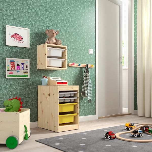 TROFAST - Storage combination w boxes/trays, light white stained pine grey/yellow, 32x44x52 cm - best price from Maltashopper.com 19533282