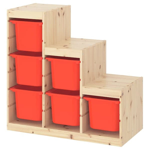 TROFAST - Storage combination, light white stained pine/orange, 94x44x91 cm