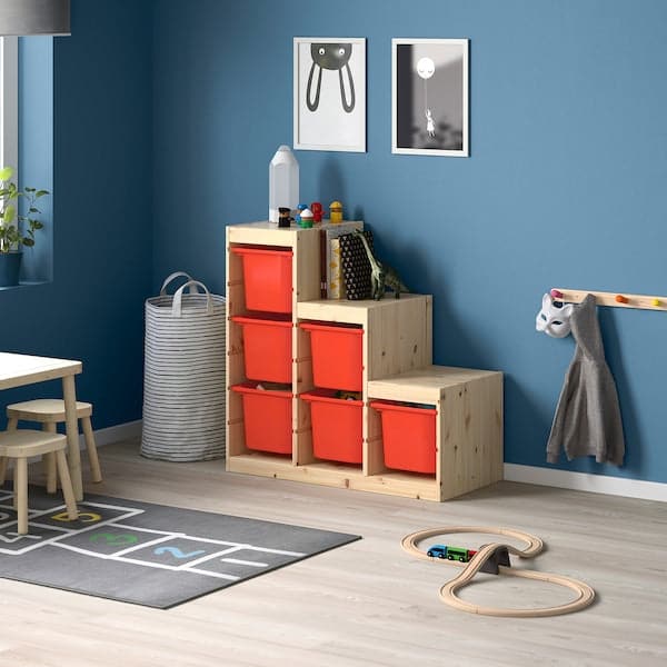 TROFAST - Storage combination, light white stained pine/orange - Premium Furniture from Ikea - Just €142.99! Shop now at Maltashopper.com