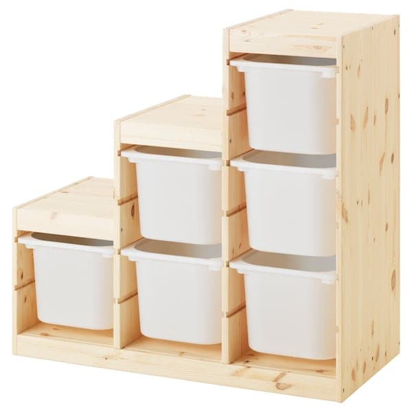 TROFAST - Storage combination, light white stained pine/white, 94x44x91 cm