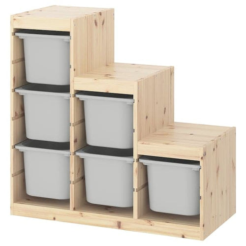 TROFAST - Storage combination, light white stained pine/grey, 94x44x91 cm