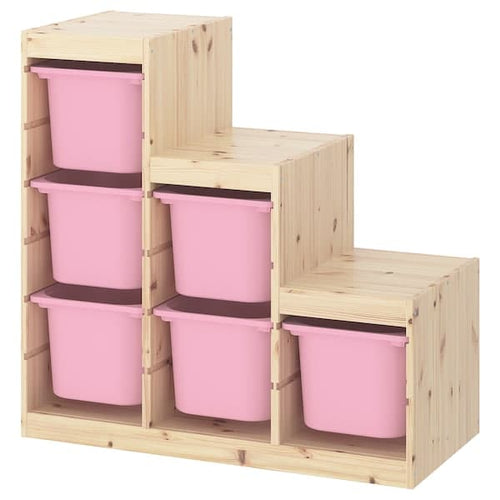 TROFAST - Storage combination, light white stained pine/pink, 94x44x91 cm