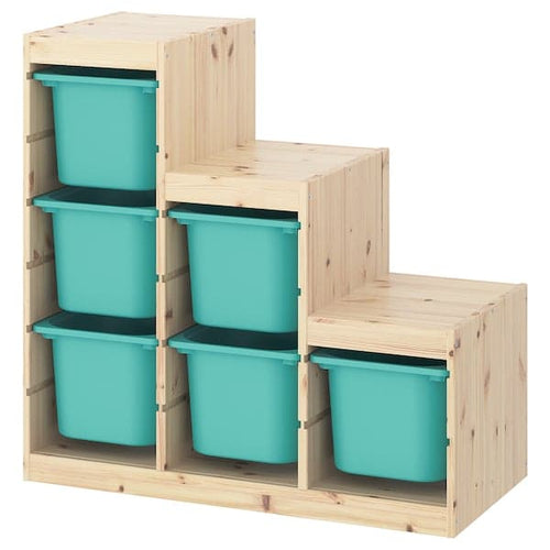 TROFAST - Storage combination, light white stained pine/turquoise, 94x44x91 cm