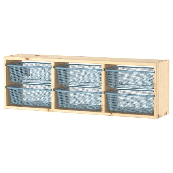 TROFAST - Wall element, pine with white/grey-blue stain, 93x21x30 cm - best price from Maltashopper.com 49478203