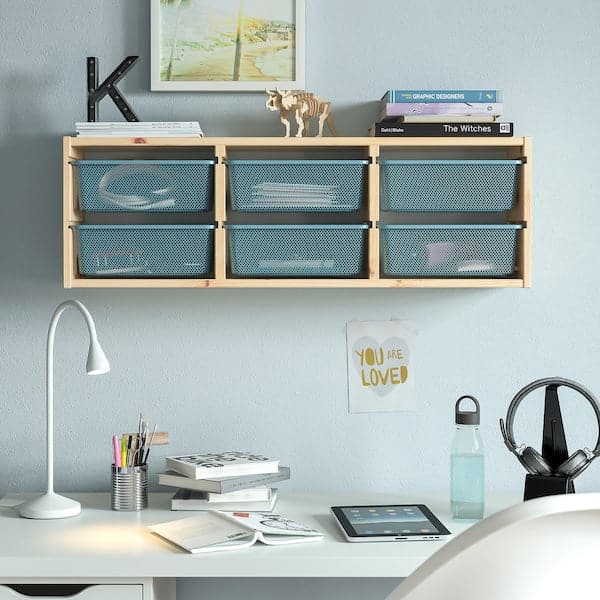 TROFAST - Wall element, pine with white/grey-blue stain, 93x21x30 cm - best price from Maltashopper.com 49478203