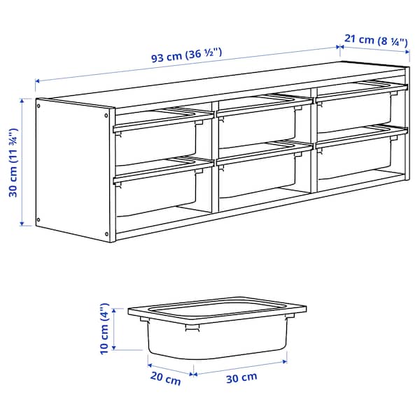 Ikea TROFAST - Wall storage, light white stained pine/dark grey, 93x21x30 cm
