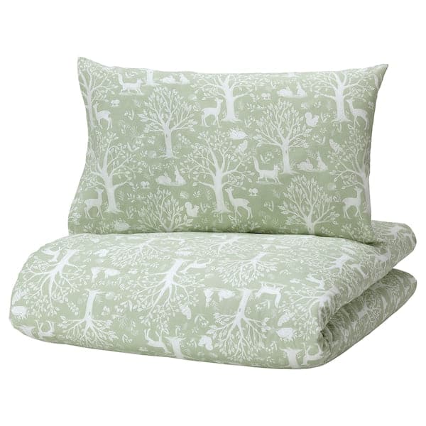 TROLLDOM - Duvet cover 1 pillowcase for cot, forest animal pattern/green, 110x125/35x55 cm - best price from Maltashopper.com 30514395