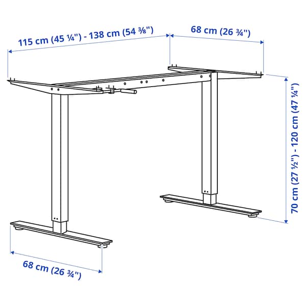 Ikea TROTTEN - Underframe sit/stand f table top, white, 120/160 cm
