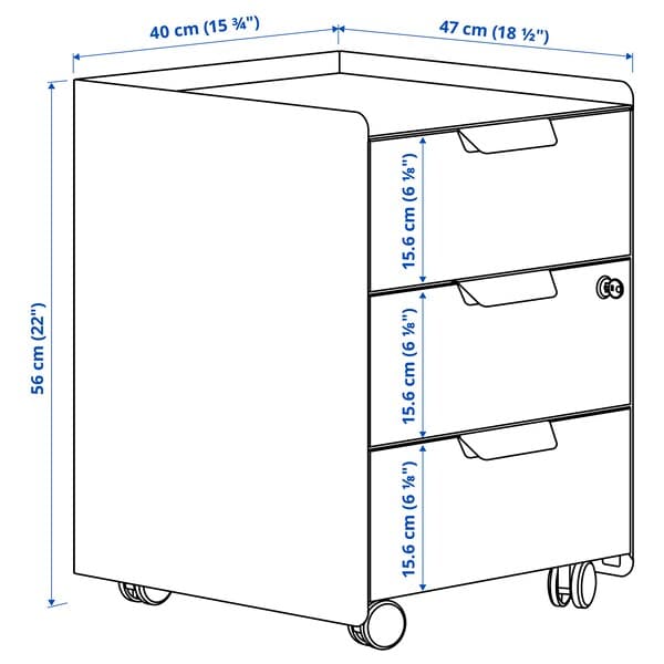 Ikea TROTTEN - Drawer unit w 3 drawers on castors, anthracite