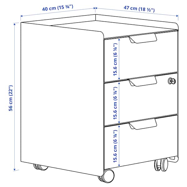 Ikea TROTTEN - Drawer unit w 3 drawers on castors, white