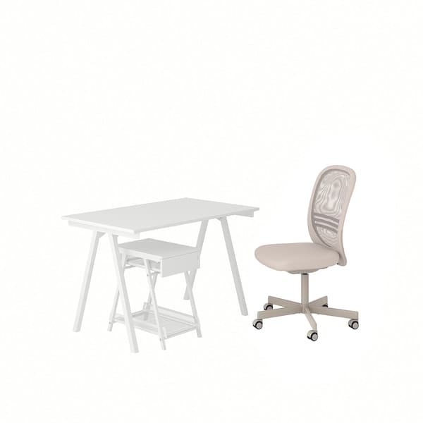 TROTTEN / FLINTAN - Writing desk / storage element and swivel chair white/beige , - best price from Maltashopper.com 59424945