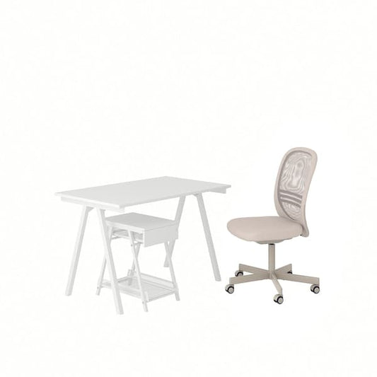 Ikea TROTTEN / FLINTAN - Writing desk / storage element and swivel chair white/beige ,