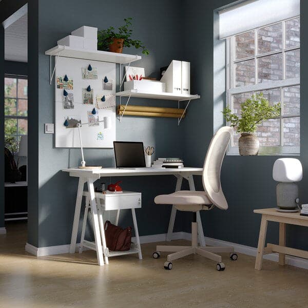 TROTTEN / FLINTAN - Writing desk / storage element and swivel chair white/beige
