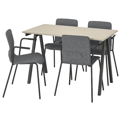 TROTTEN / LÄKTARE - Meeting table and chairs, anthracite beige/smoke grey,120x70 cm