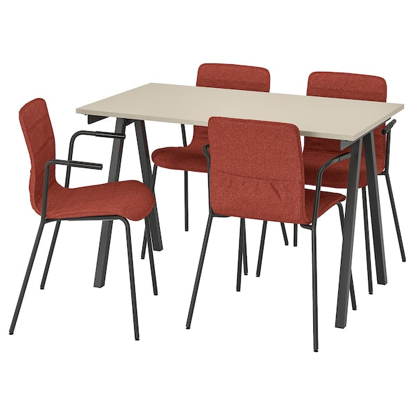 TROTTEN / LÄKTARE - Meeting table and chairs, anthracite beige/red,120x70 cm - best price from Maltashopper.com 29552557