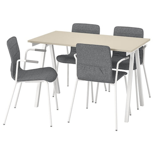 TROTTEN / LÄKTARE - Meeting table and chairs, beige white/smoke grey,120x70 cm