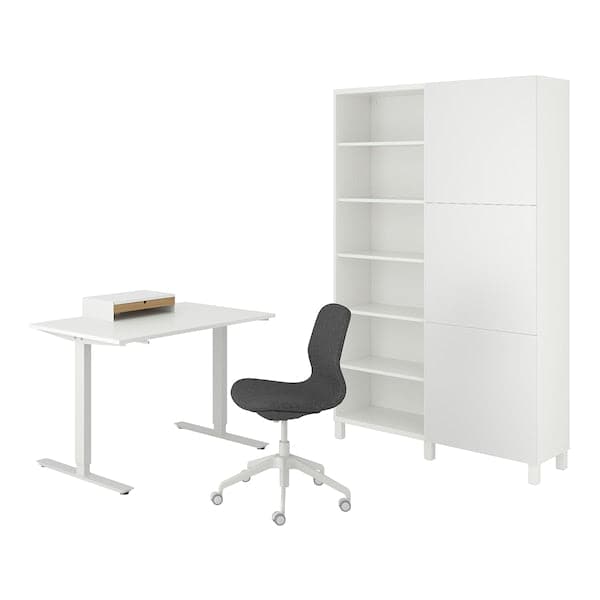 TROTTEN/LÅNGFJÄLL / BESTÅ/LAPPVIKEN - White/grey desk/container and swivel chair