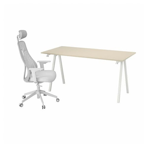 TROTTEN / MATCHSPEL - Desk and chair, beige/white light grey ,