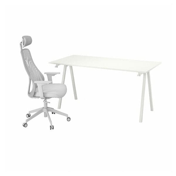 Ikea TROTTEN / MATCHSPEL - Desk and chair, white/light grey ,