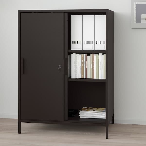 TROTTEN - Cabinet with sliding doors, anthracite, 80x55x110 cm - best price from Maltashopper.com 20474837
