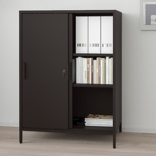 TROTTEN - Cabinet with sliding doors, anthracite, 160x110 cm - best price from Maltashopper.com 19429657