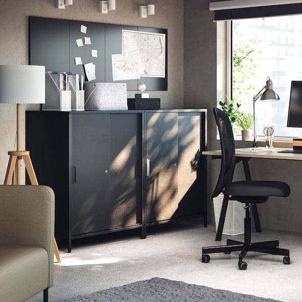 TROTTEN - Cabinet with sliding doors, anthracite, 80x55x110 cm - best price from Maltashopper.com 20474837