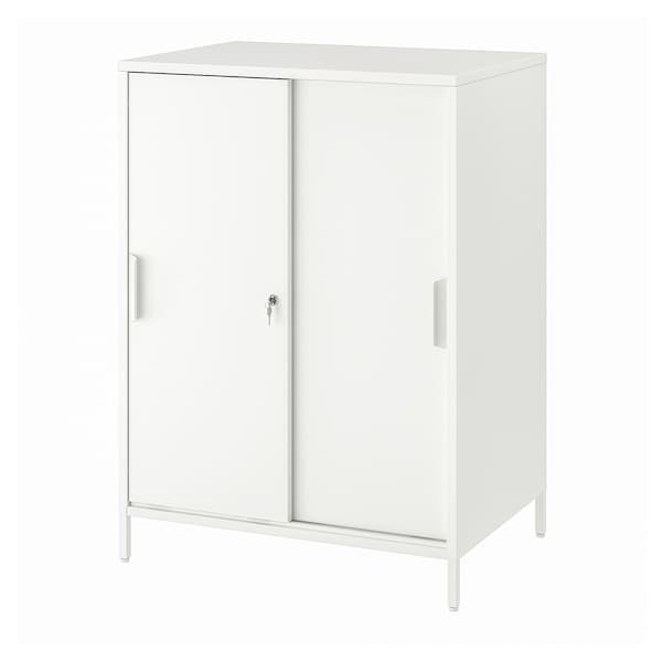 TROTTEN - Cabinet with sliding doors, white, 80x55x110 cm