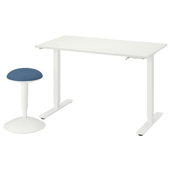 TROTTEN / NILSERIK - Active sitting desk/stool, white/dark blue , - best price from Maltashopper.com 99501423