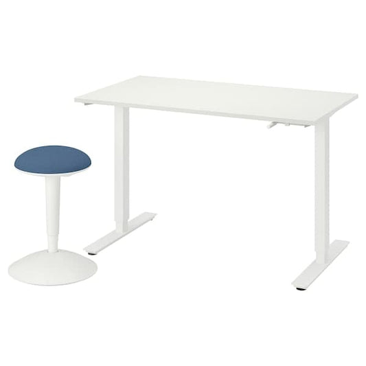 Ikea TROTTEN / NILSERIK - Active sitting desk/stool, white/dark blue ,