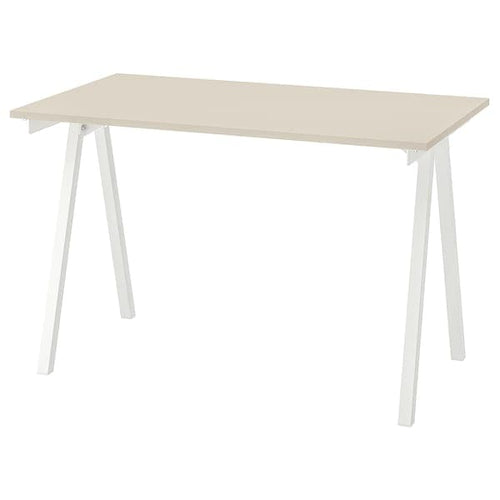 TROTTEN - Desk, beige/white, 120x70 cm