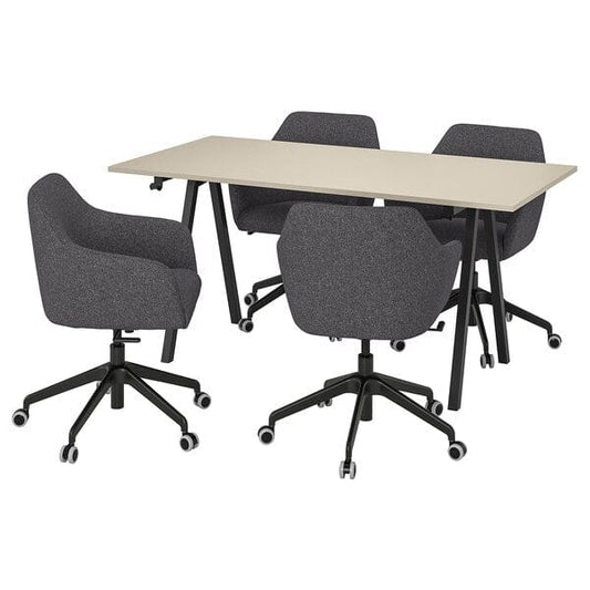 Ikea TROTTEN / TOSSBERG - Meeting table and chairs, anthracite beige/dark grey,160x80 cm