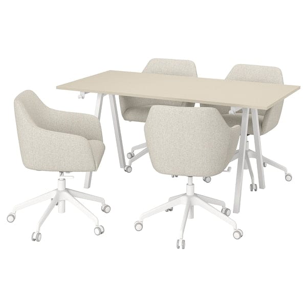Ikea TROTTEN / TOSSBERG - Meeting table and chairs, beige/white,160x80 cm