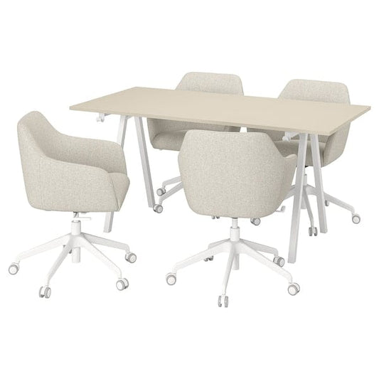 Ikea TROTTEN / TOSSBERG - Meeting table and chairs, beige/white,160x80 cm