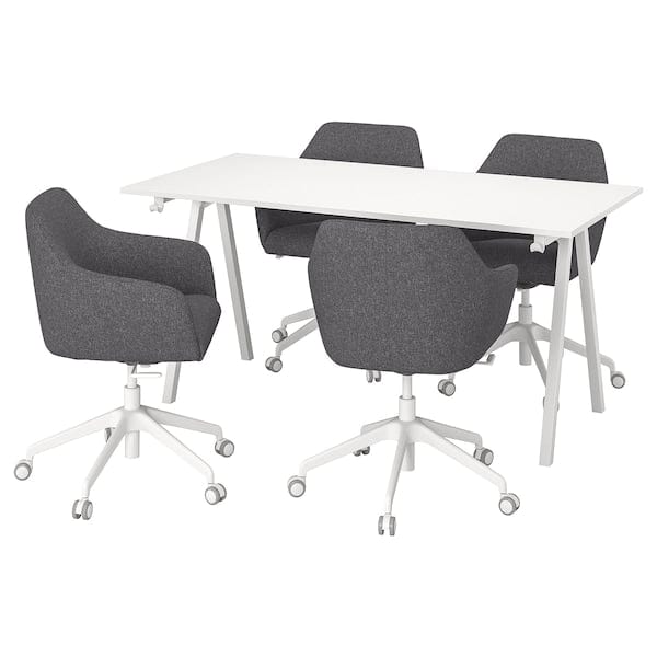 Ikea TROTTEN / TOSSBERG - Meeting table and chairs, white/dark grey,160x80 cm