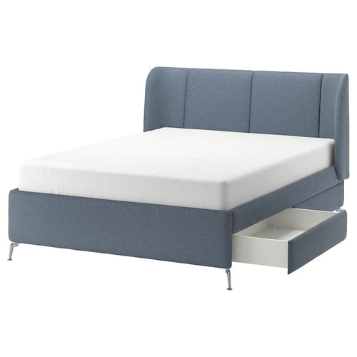 TUFJORD - Upholstered bed with drawers, Gunnared blue, 140x200 cm