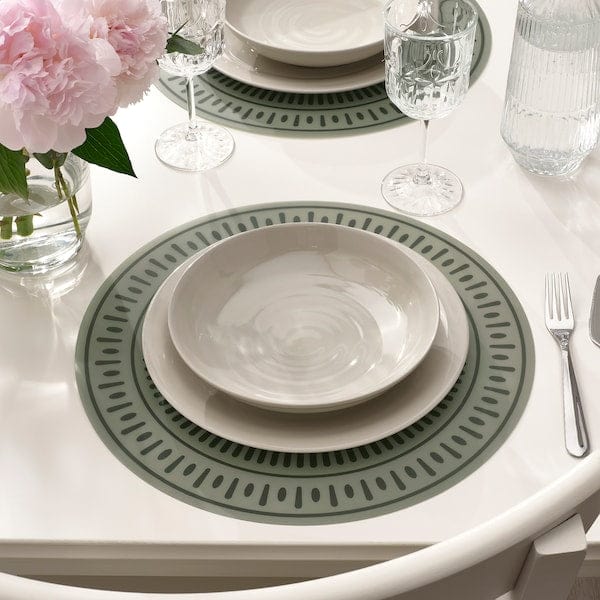 Ikea TUVIRIS - Place mat, grey-green/patterned plastic, 37 cm