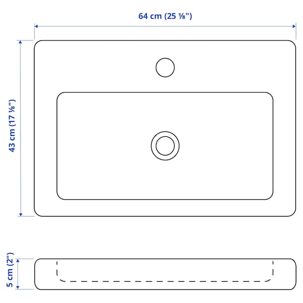 Ikea TVÄLLEN - Wash-basin with water trap, white, 64x43 cm
