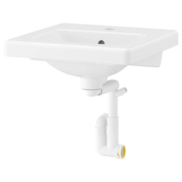 TVÄLLEN - Wash-basin with water trap, white, 44x43 cm