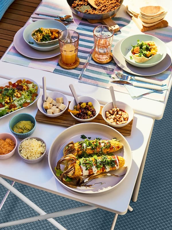 Ikea TYNGDLÖS - Tray with 3 bowls, bamboo/white