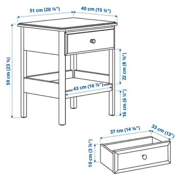 Ikea TYSSEDAL - Bedside table, white, 51x40 cm