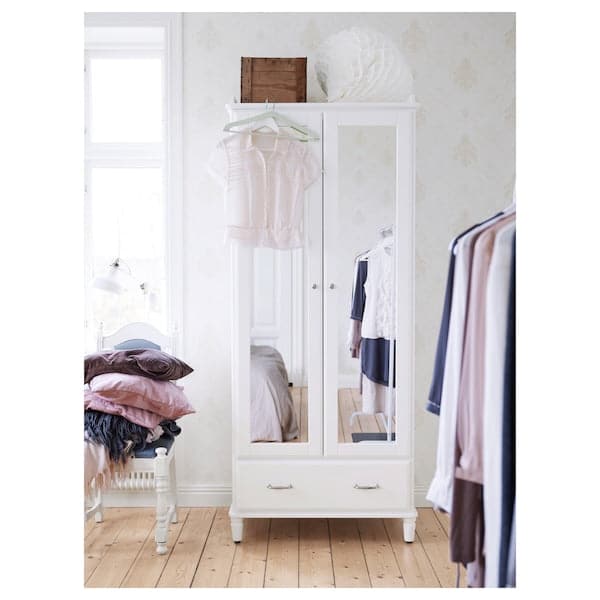 TYSSEDAL - Wardrobe, white/mirror glass, 88x58x208 cm - best price from Maltashopper.com 00298128