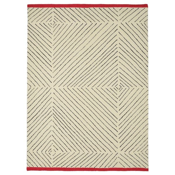 Ikea UNDERVISNING - Rug, low pile, off-white black/handmade, 170x240 cm