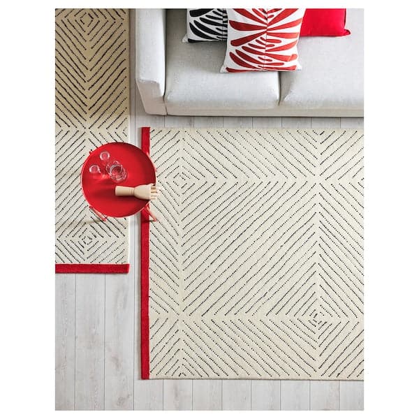 Ikea UNDERVISNING - Rug, low pile, off-white black/handmade, 170x240 cm
